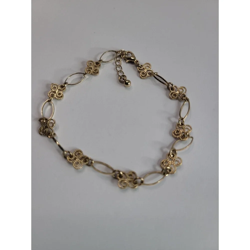 Gold-Tone Filigree Scroll Link Bracelet Anklet with Lobster Clasp